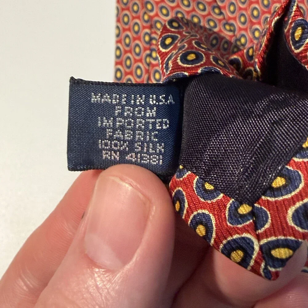 Vintage Polo Ralph Lauren Tie Mens 4”x57” Red Navy Geometric Silk Handmade USA